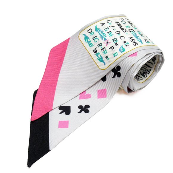 HERMES Scarf Twilly Silk Light Gray Multicolor Women's w0279a - Picture 1 of 5